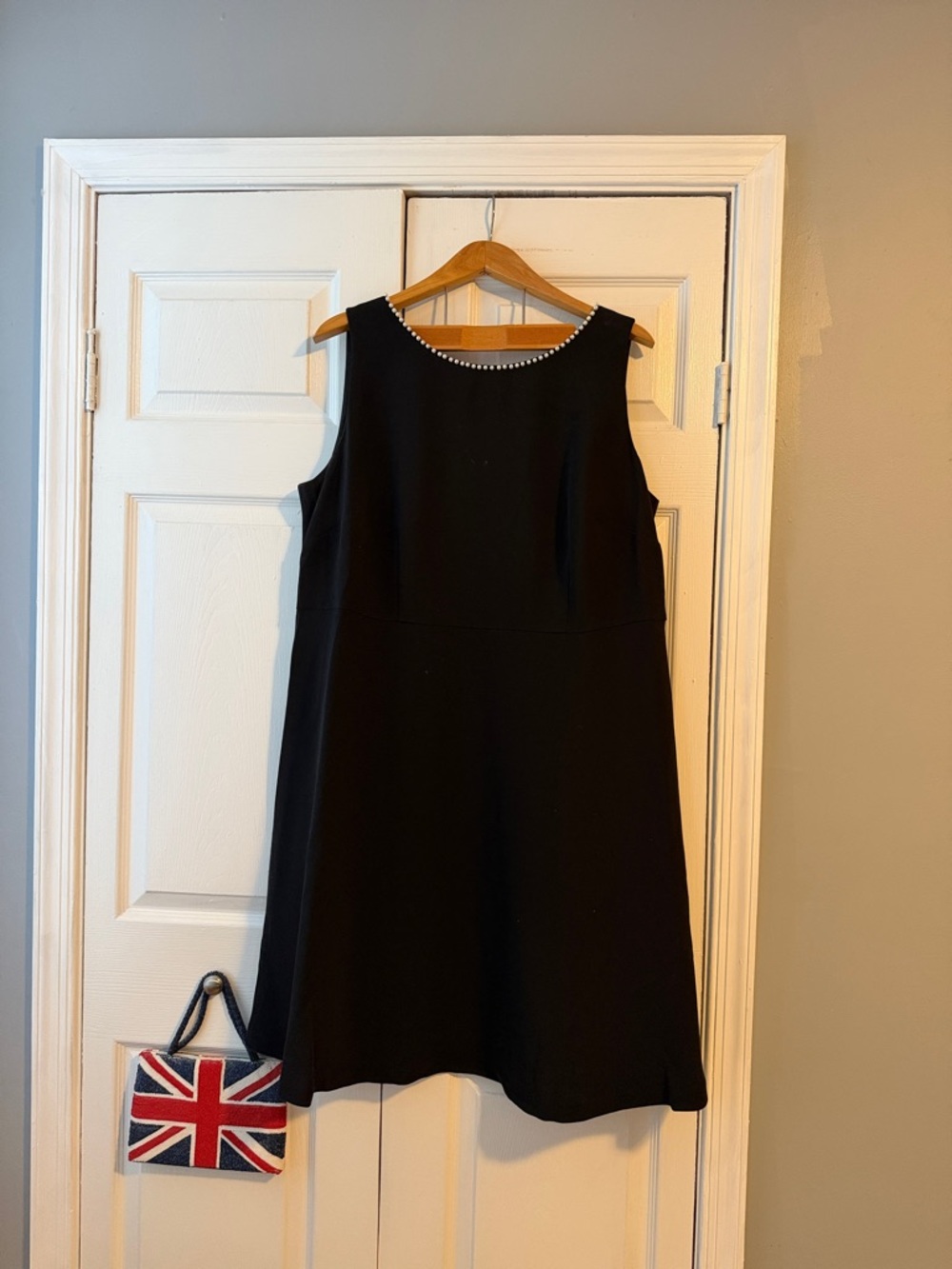 Talbots Black Sleeveless Dress with Pearl Trim